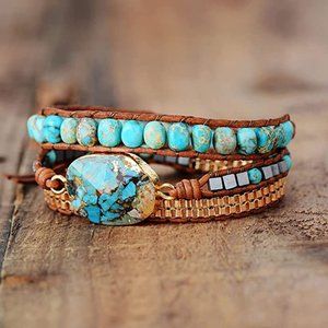 SUNDANCE Turquoise & Leather Wrap Bracelet -- NWOT!